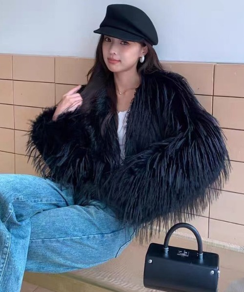 H.TOKYO ブルゾン アウター 短丈ノーカラーフェイクファージャケット