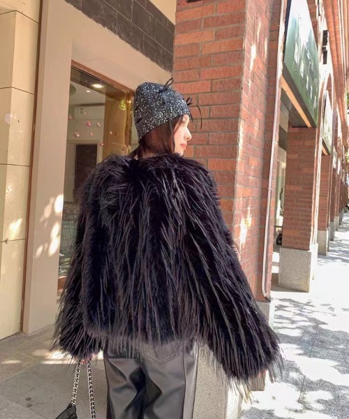 H.TOKYO ブルゾン アウター 短丈ノーカラーフェイクファージャケット