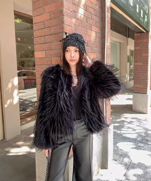 H.TOKYO ブルゾン アウター 短丈ノーカラーフェイクファージャケット