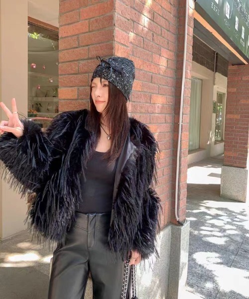 H.TOKYO ブルゾン アウター 短丈ノーカラーフェイクファージャケット