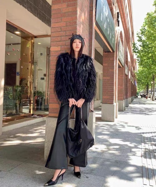 H.TOKYO ブルゾン アウター 短丈ノーカラーフェイクファージャケット