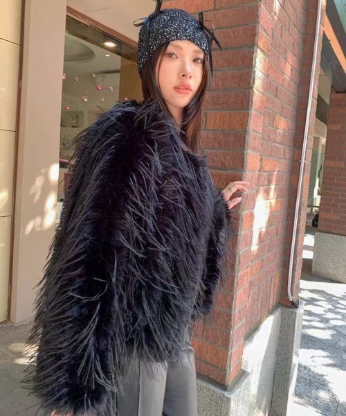 H.TOKYO ブルゾン アウター 短丈ノーカラーフェイクファージャケット