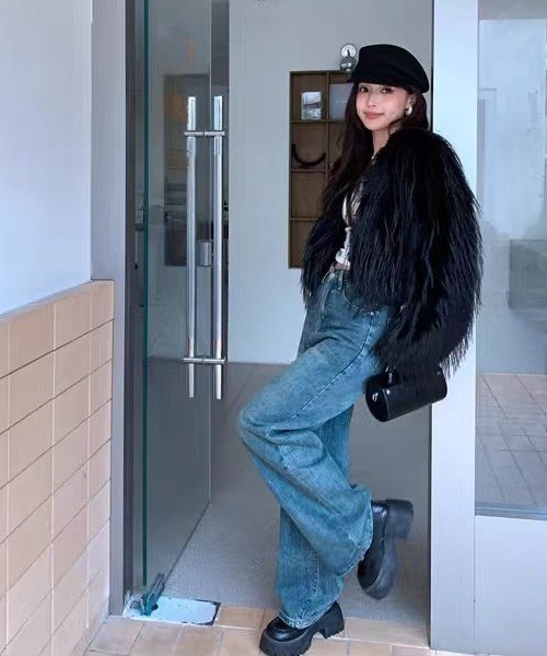 H.TOKYO ブルゾン アウター 短丈ノーカラーフェイクファージャケット