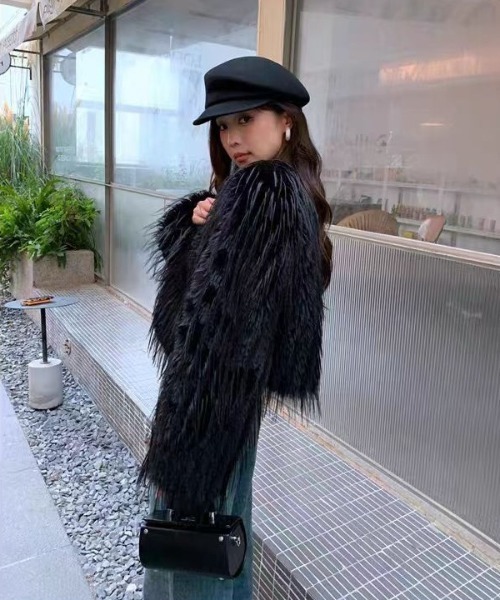 H.TOKYO ブルゾン アウター 短丈ノーカラーフェイクファージャケット