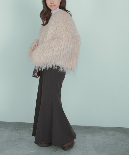 H.TOKYO ブルゾン アウター 短丈ノーカラーフェイクファージャケット