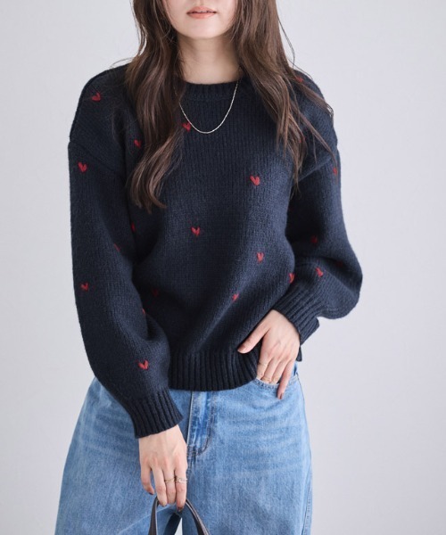 Pierrot（ピエロ） ニット セーター ハート刺繍ニット レディース