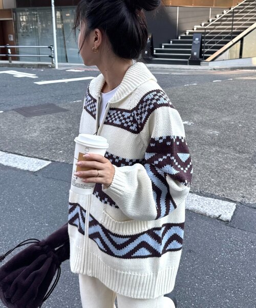 WILLOW カーディガン 「willow」カウチンオーバーニットZIPカーデ