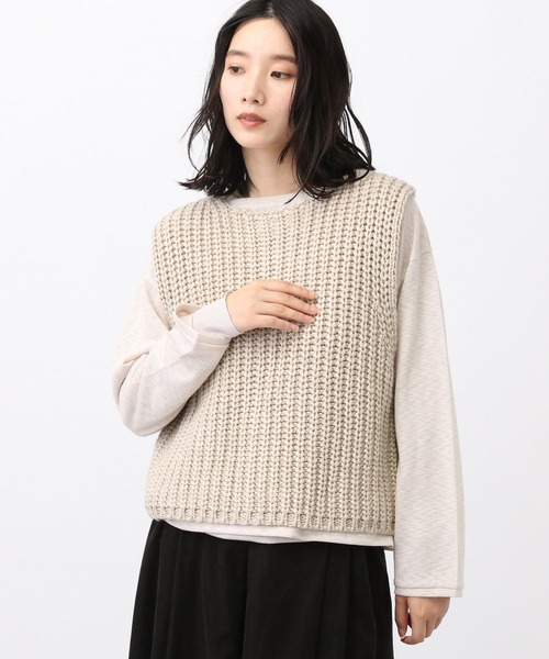 コート アウター 「natural by clip」2ゲージウールミックスダブルフロントベスト レディース