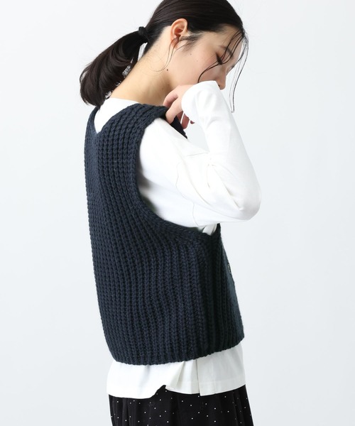 コート アウター 「natural by clip」2ゲージウールミックスダブルフロントベスト レディース