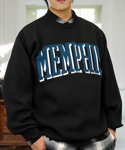 セーター ニット グラフィックデザイン ボリューム袖 メンズ