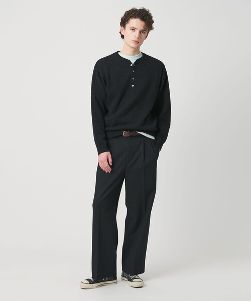 H BEAUTY&YOUTH リネン4B ヘンリーネックニット DK.GRAY H