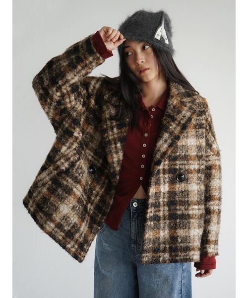 FIKA.（フィーカ） コート アウター Checked double-breasted coat