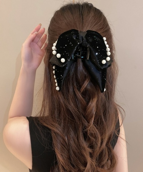パールリボン型ヘアクリップ gossip!ロサンゼルス ヘアクリップ 「Y2Kガーリー」レトロパール