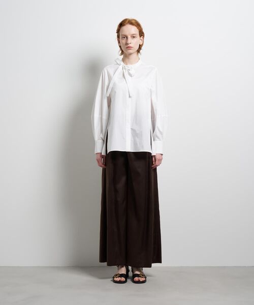 LANVIN ランバン ボウタイ リボン 長袖 シャツ ブラウス 38 LANVIN en Bleu ブラウス シャツ シルキータイプライターボウタイ