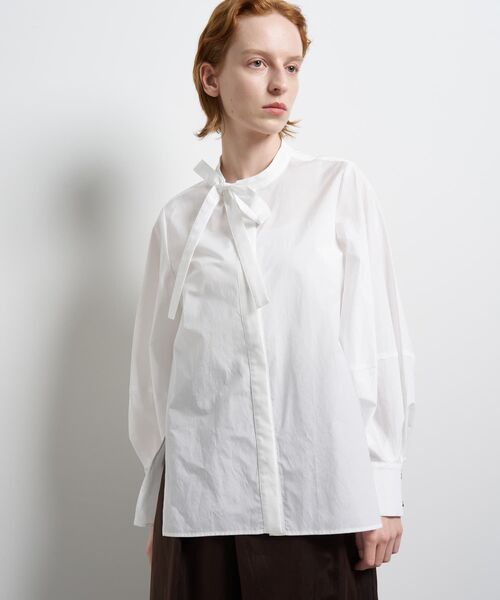 LANVIN en Bleu ブラウス シャツ シルキータイプライターボウタイ
