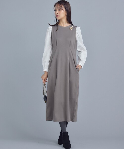 「組曲」 長袖ワンピース S2 グレー レディース_画像4