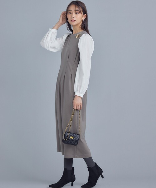 「組曲」 長袖ワンピース S2 グレー レディース_画像6