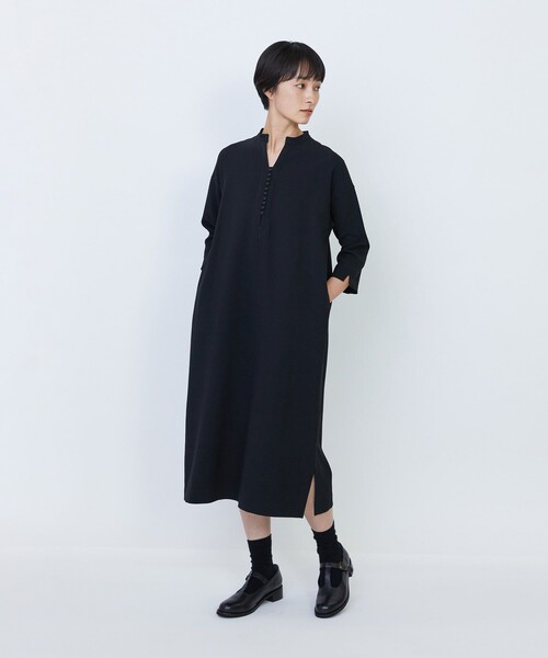 LOISIR ワンピース エコダブルクロススタンドカラーワンピース