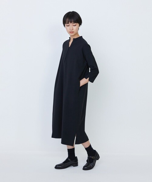 LOISIR ワンピース エコダブルクロススタンドカラーワンピース