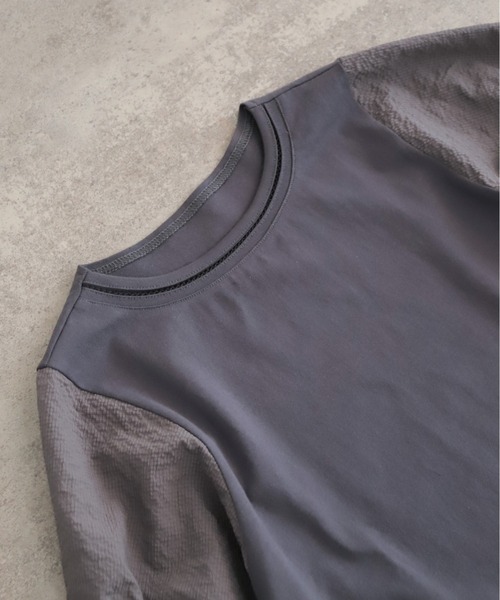 tシャツ ハシゴ刺繍布帛カットコンビ　5分袖プルオーバー レディースの画像