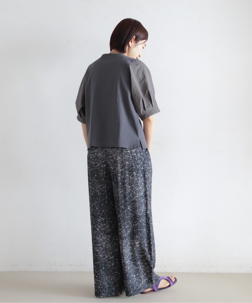 tシャツ ハシゴ刺繍布帛カットコンビ　5分袖プルオーバー レディースの画像