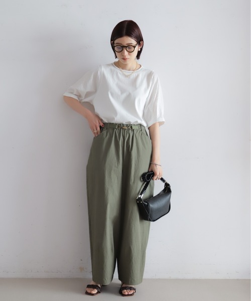 tシャツ ハシゴ刺繍布帛カットコンビ　5分袖プルオーバー レディースの画像