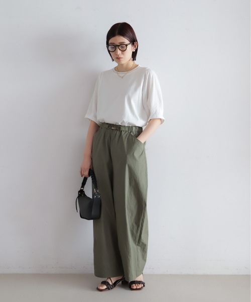 tシャツ ハシゴ刺繍布帛カットコンビ　5分袖プルオーバー レディースの画像
