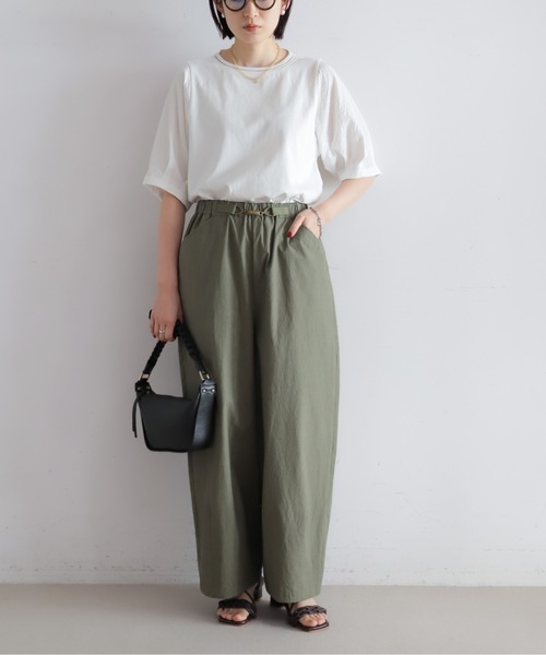 tシャツ ハシゴ刺繍布帛カットコンビ　5分袖プルオーバー レディースの画像