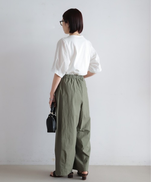 tシャツ ハシゴ刺繍布帛カットコンビ　5分袖プルオーバー レディースの画像