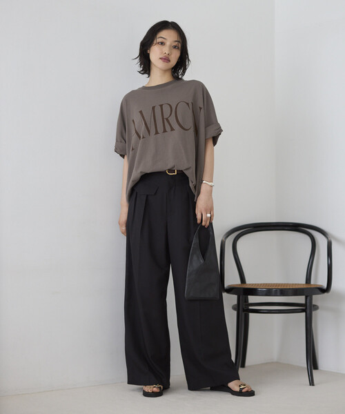 tシャツ Americana/アメリカーナ 別注 クロップド ワイドシルエット ロールアップTシャツ レディースの画像