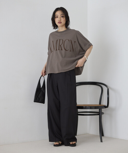 tシャツ Americana/アメリカーナ 別注 クロップド ワイドシルエット ロールアップTシャツ レディースの画像
