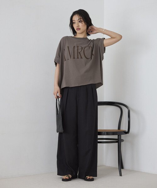 tシャツ Americana/アメリカーナ 別注 クロップド ワイドシルエット ロールアップTシャツ レディースの画像