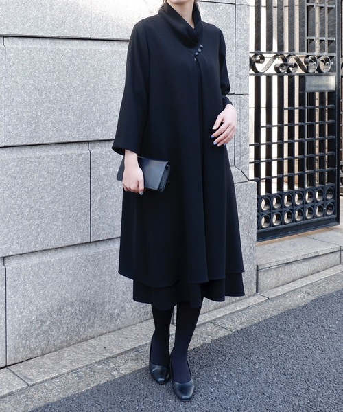 「＆HALF」 長袖ワンピース L ブラック レディースの画像