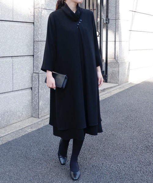 「＆HALF」 長袖ワンピース L ブラック レディースの画像