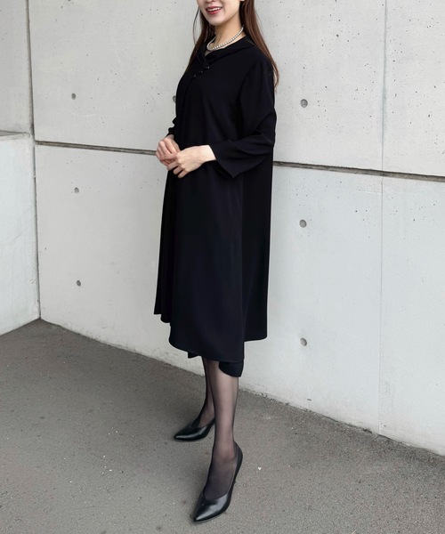 「＆HALF」 長袖ワンピース L ブラック レディースの画像