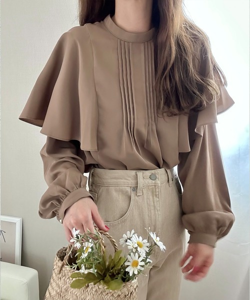 「LAUIR」 長袖ブラウス LARGE モカ レディース_画像9