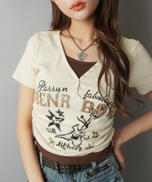 SPINNS（スピンズ） tシャツ ヘンリーネック半袖カットソー/レイヤード