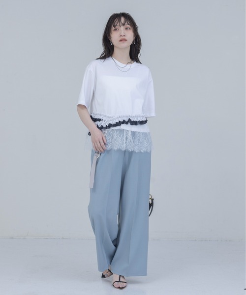Eimee Law（エイミーロウ） tシャツ ウェーブフリル ヘムレースTシャツ