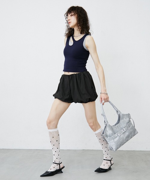 uyu. ワイドパンツ パンツ Stripe Balloon Short Pants/ストライプ柄