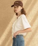 tシャツ 半袖 Vネックフリルレースカラープル...の詳細画像4
