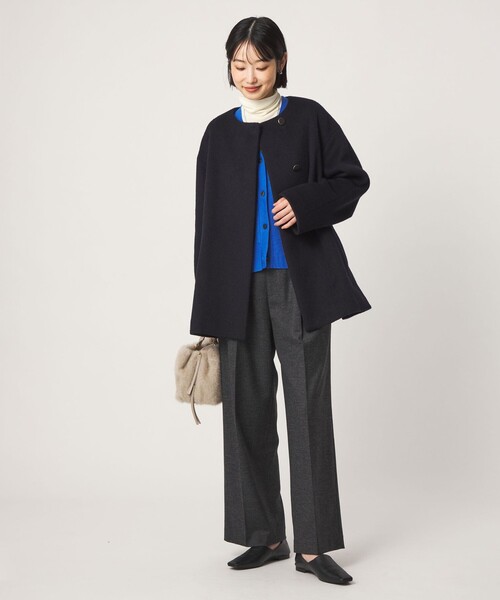 GREEN LABEL RELAXING ノーカラーコート　ネイビー　サイズ40 green label relaxing レディースノーカラーコート｜コート
