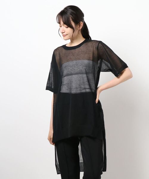 美品 MIDIUMISOLID チュニック オーバーサイズ ブラック 24SS MIDIUMISOLID シアーフィーリングワイドチュニックプルオーバー