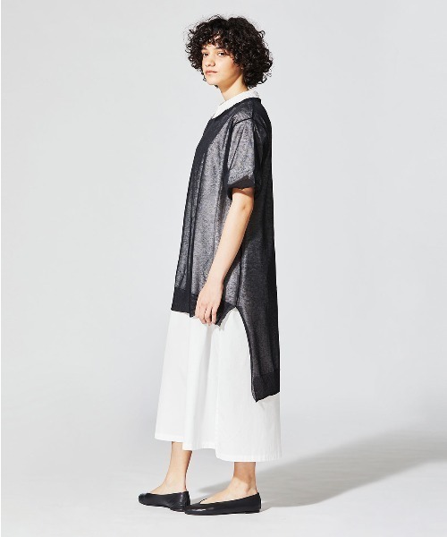 美品 MIDIUMISOLID チュニック オーバーサイズ ブラック 24SS MIDIUMISOLID シアーフィーリングワイドチュニックプルオーバー