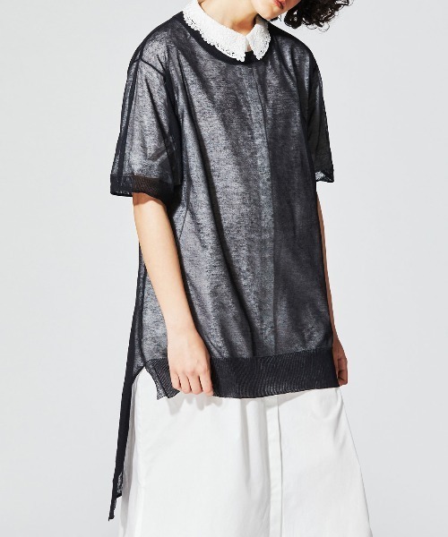 美品 MIDIUMISOLID チュニック オーバーサイズ ブラック 24SS MIDIUMISOLID シアーフィーリングワイドチュニックプルオーバー