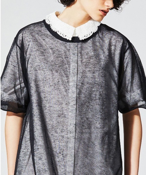 美品 MIDIUMISOLID チュニック オーバーサイズ ブラック 24SS MIDIUMISOLID シアーフィーリングワイドチュニックプルオーバー