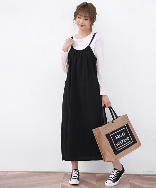 【未使用】HARDY NOIR 日本製　秋冬　ジャンパースカート　サロペット黒F ジャンパースカート ギャザーロングサロペットスカート : ZOZOTOWN