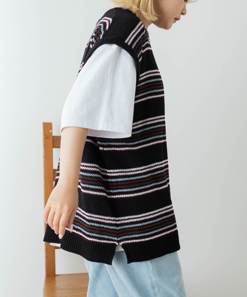 WEGO（ウィゴー） ベスト ジレ WEGO/レトロボーダーニットベスト