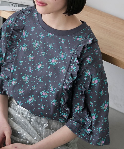 tシャツ オーバーフリルTシャツ レディース forksy. tシャツ 「forksy.」フラワープリントオーバーサイズ