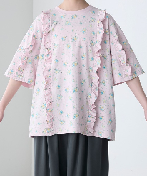 tシャツ オーバーフリルTシャツ レディース forksy. tシャツ 「forksy.」フラワープリントオーバーサイズ