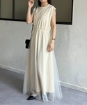 ワンピース チュールドッキングポンチノースリワ...の詳細画像2